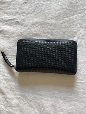The Trend Navy Blue Textured Zip-Around Leather Wallet